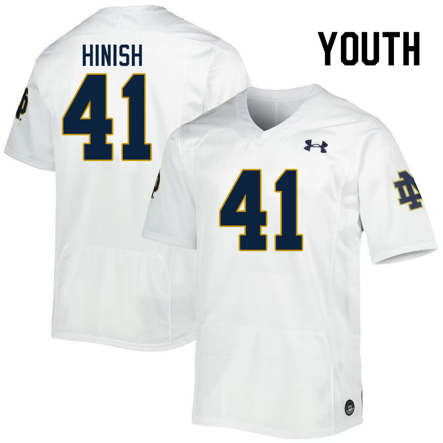 Youth #41 Donovan Hinish Notre Dame Fighting Irish College Football Jerseys Stitched-White